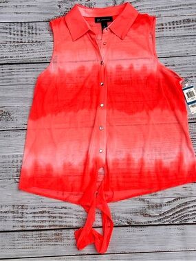 INC International Concepts Coral Ombre Tie-Front Sleeveless Blouse